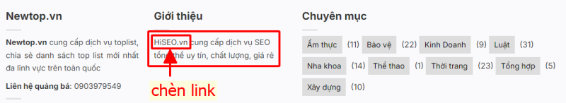 Dịch vụ backlink Footer