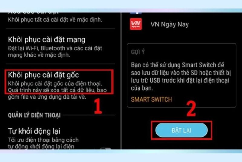 cach khoi phuc cai dat goc dien thoai samsung