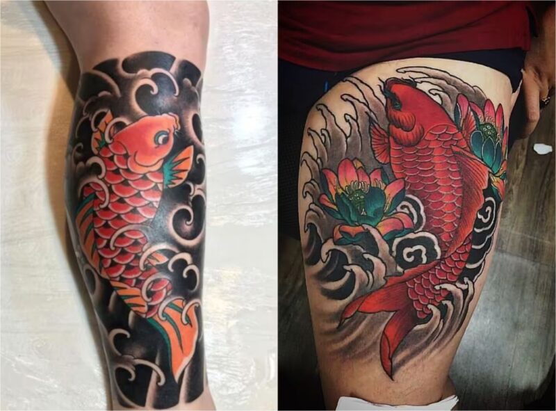 Hình xăm cá chép đỏ được phối màu rực rỡ, thu hút