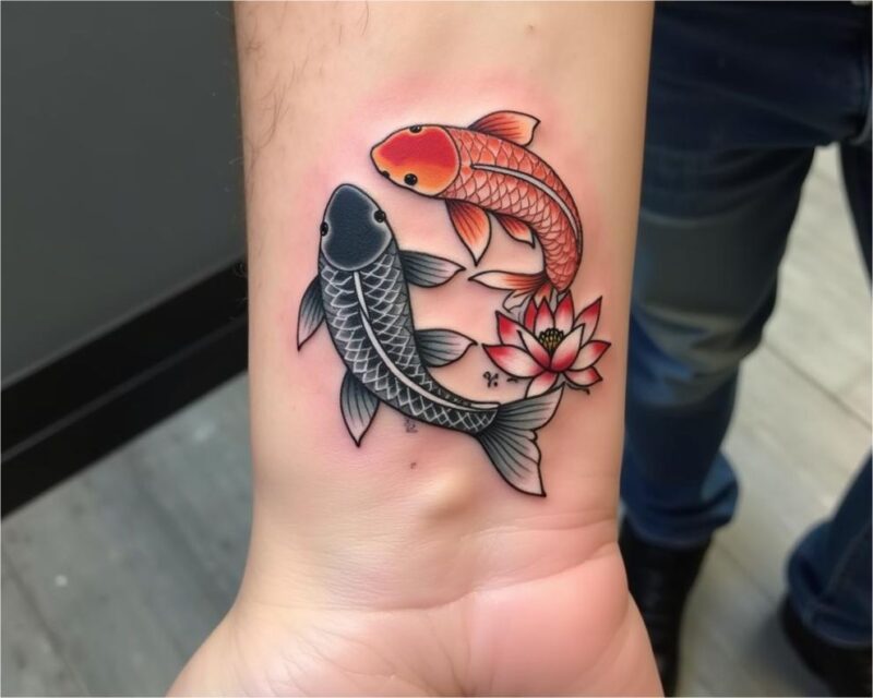 Hình xăm cá chép và hoa sen mang đến sự tinh tế, sang trọng