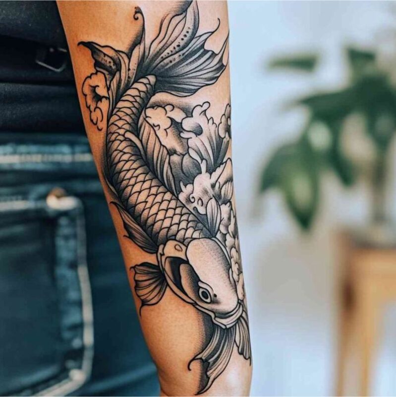 Hình xăm cá chép trên tay thể hiện tính cần cù và nỗ lực tự thân