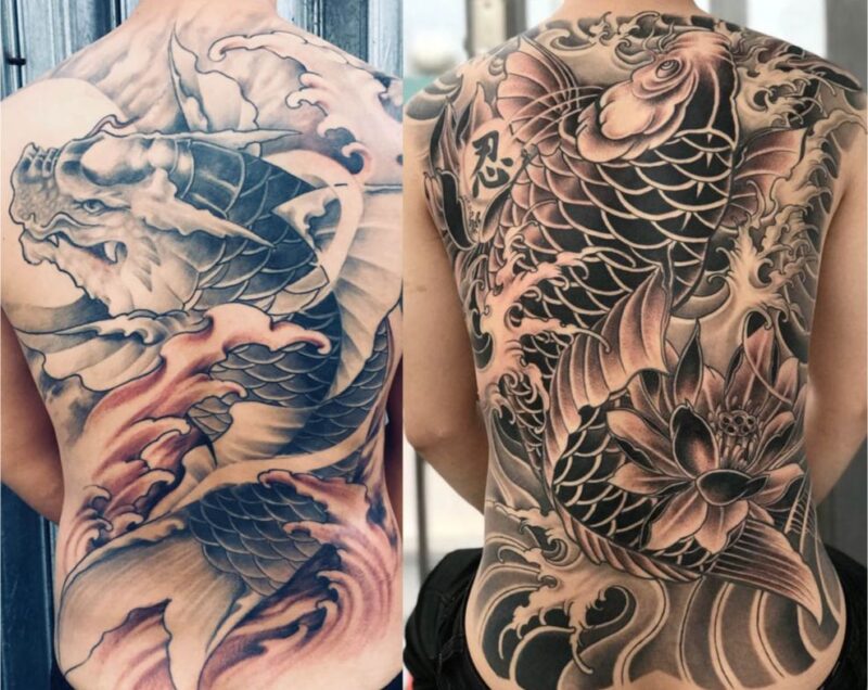 Hình xăm cá chép Nhật cổ kín lưng