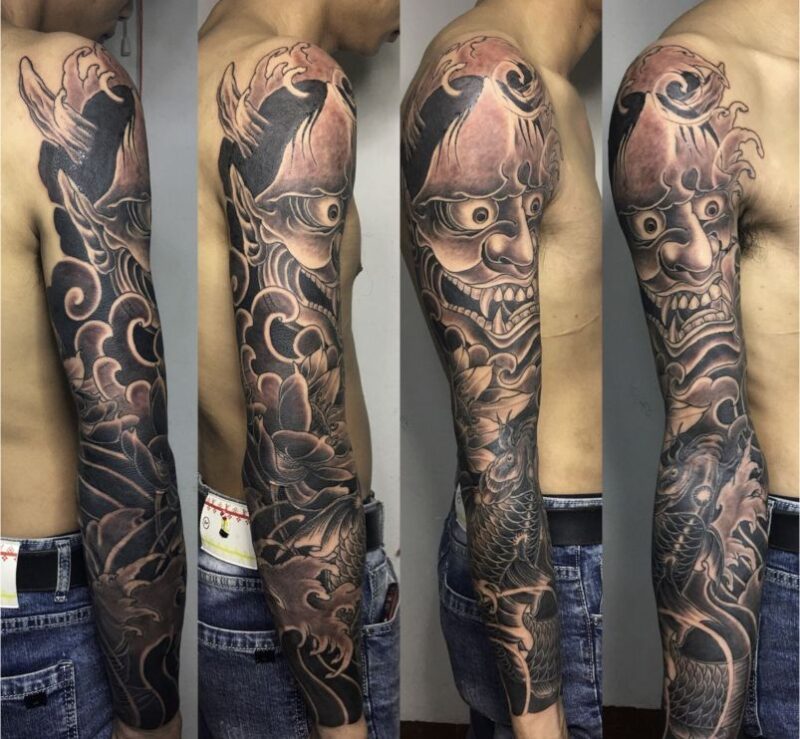 Hình xăm mặt quỷ kín tay cũng được nhiều người lựa chọn