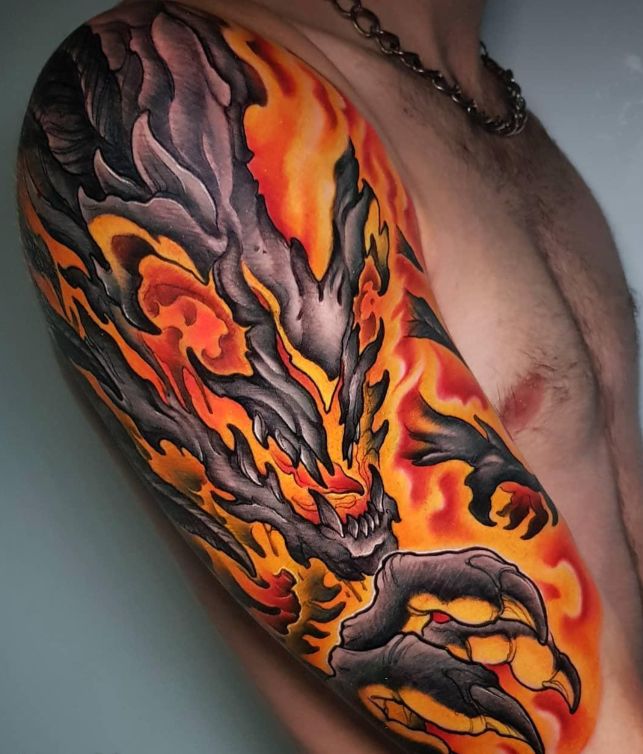 Hình xăm rồng lửa mang đến sự mạnh mẽ, uy quyền