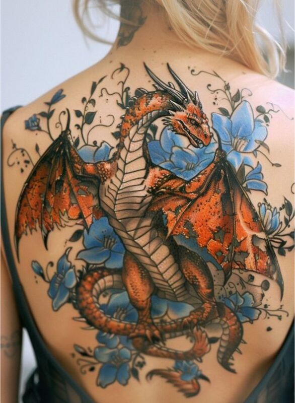 Rồng châu Âu xăm trên lưng cho nữ giới